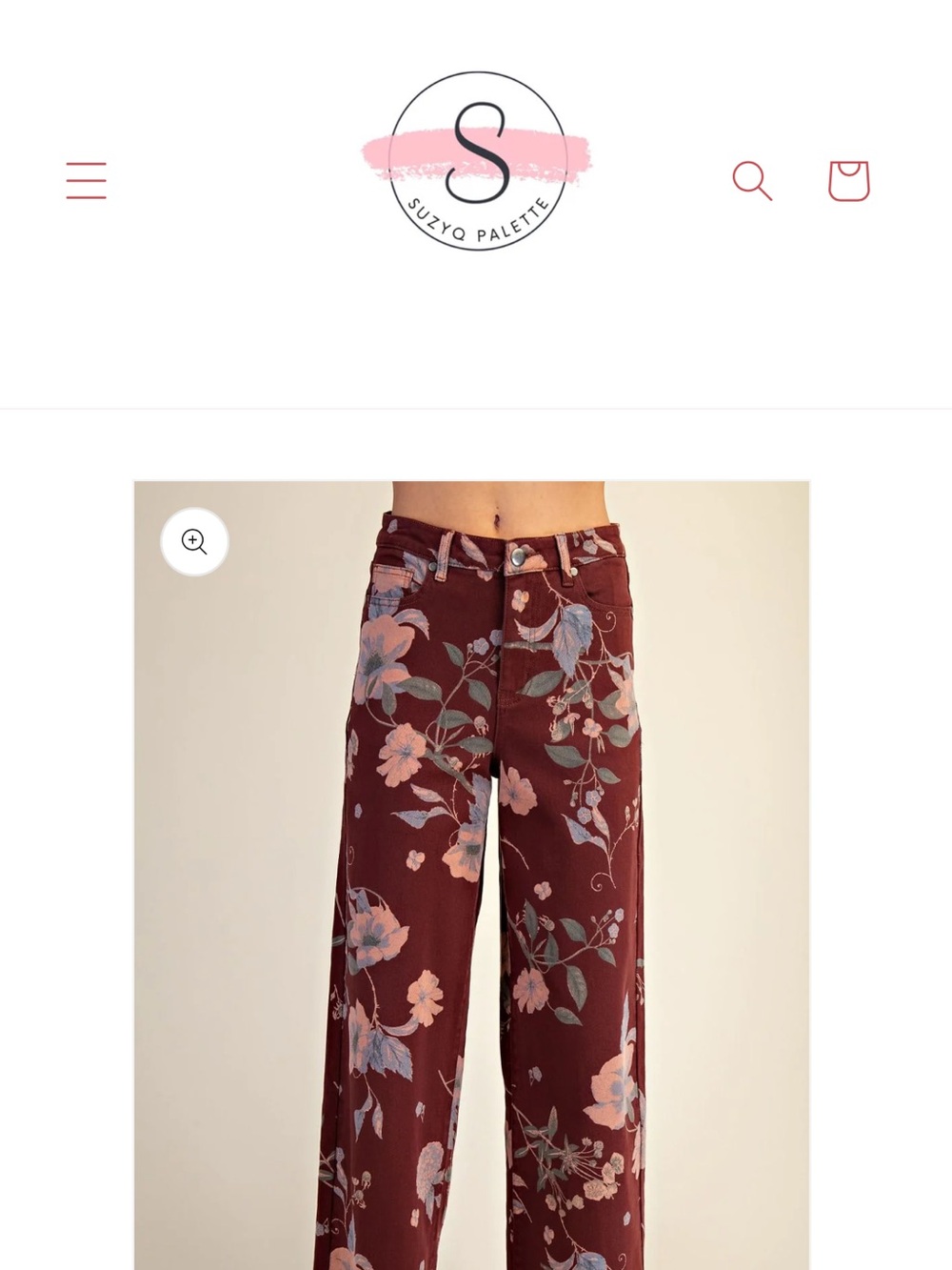 EASEL Floral High-Rise Wide Leg Pants in Burgundy